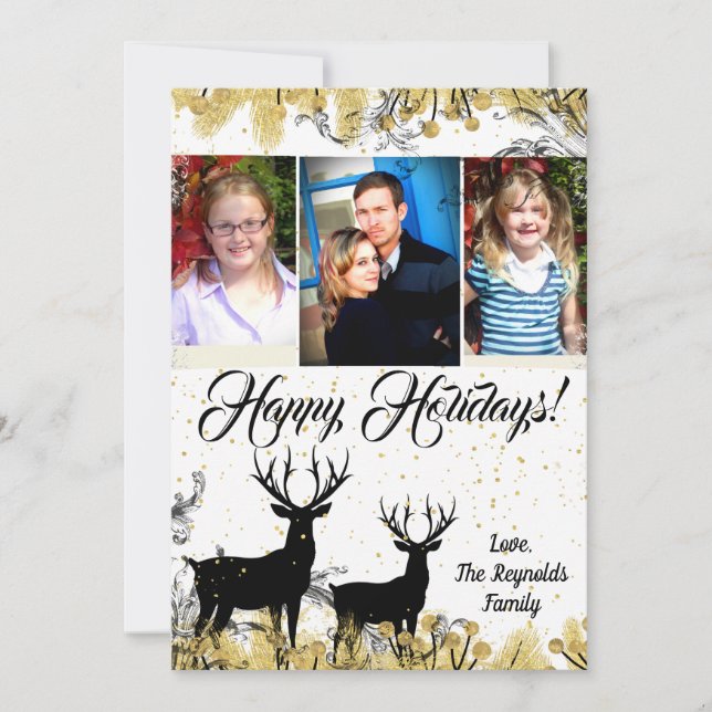 Tarjeta de FOTO XMAS Gold Deer Buck Doe para Navid (Anverso)