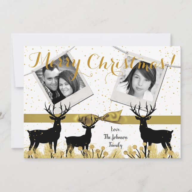 Tarjeta de FOTO XMAS Gold Deer Buck Doe para Navid (Anverso)