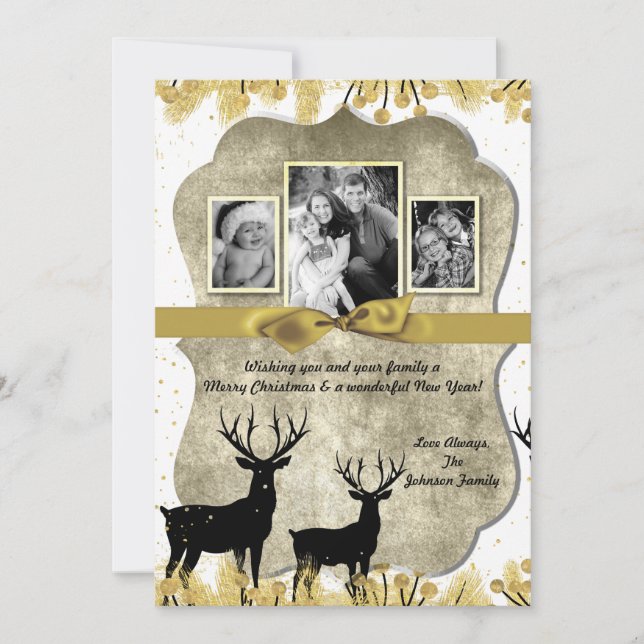 Tarjeta de FOTO XMAS Gold Deer Buck Doe para Navid (Anverso)