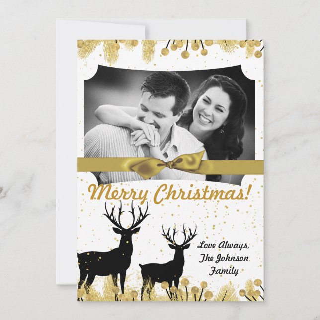 Tarjeta de FOTO XMAS Gold Deer Buck Doe para Navid (Anverso)