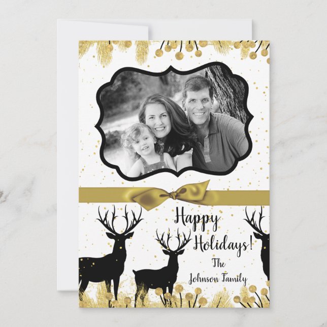 Tarjeta de FOTO XMAS Gold Deer Buck Doe para Navid (Anverso)