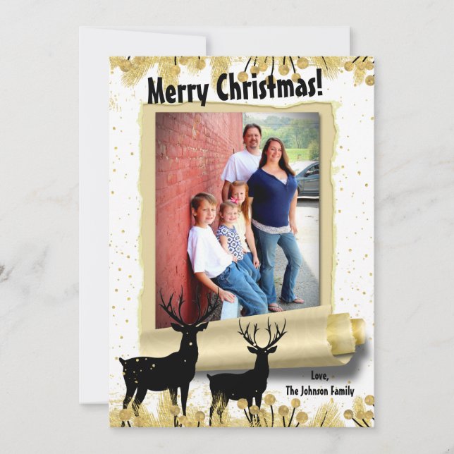 Tarjeta de FOTO XMAS Gold Deer Buck Doe para Navid (Anverso)
