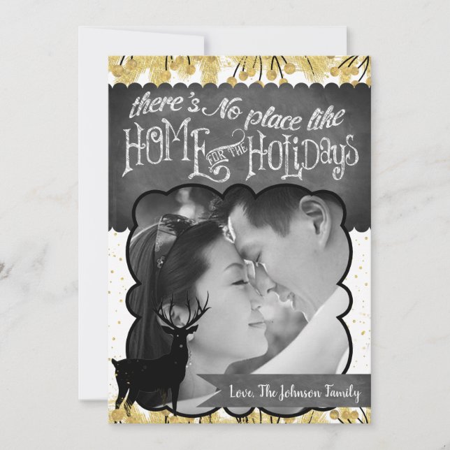 Tarjeta de FOTO XMAS Gold Deer Buck Doe para Navid (Anverso)