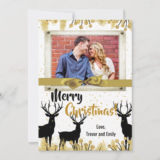 Tarjeta de FOTO XMAS Gold Deer Buck Doe para Navid (Anverso)