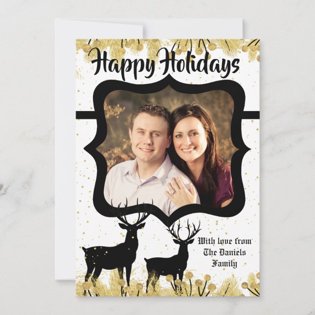 Tarjeta de FOTO XMAS Gold Deer Buck Doe para Navid (Anverso)