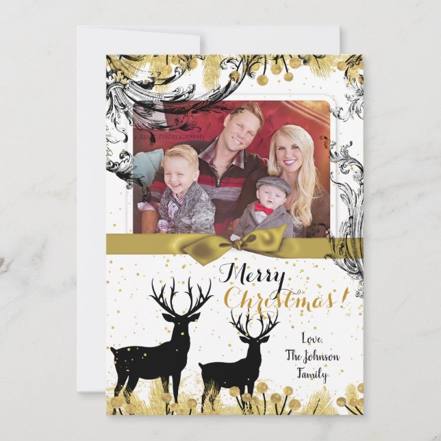 Tarjeta de FOTO XMAS Gold Deer Buck Doe para Navid (Anverso)