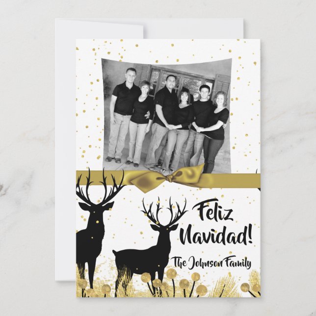 Tarjeta de FOTO XMAS Gold Deer Buck Doe para Navid (Anverso)