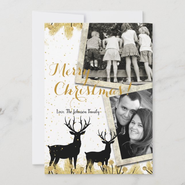 Tarjeta de FOTO XMAS Gold Deer Buck Doe para Navid (Anverso)