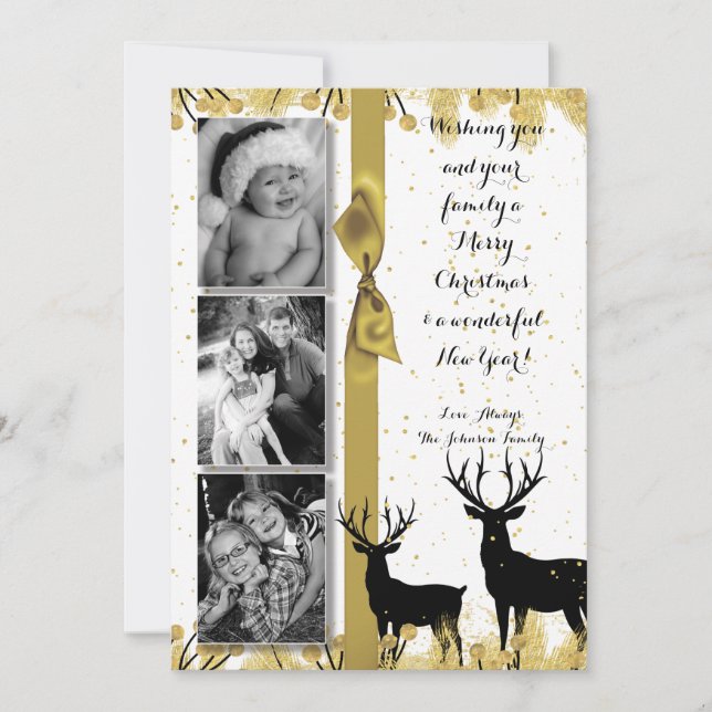 Tarjeta de FOTO XMAS Gold Deer Buck Doe para Navid (Anverso)