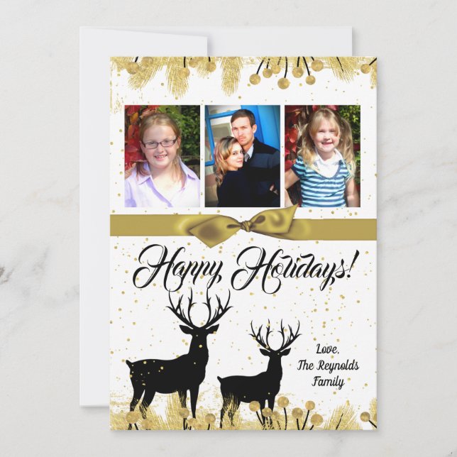 Tarjeta de FOTO XMAS Gold Deer Buck Doe para Navid (Anverso)