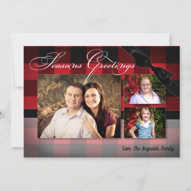Tarjeta de FOTO XMAS Red Black Plaid para Navidade (Anverso)