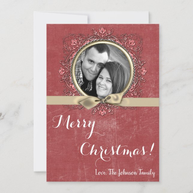 Tarjeta de FOTO XMAS Red Grunge Disstress para Nav (Anverso)