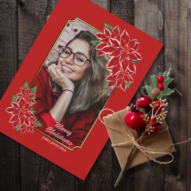 Tarjeta de fotografía de Navidad Frontera roja de  (Subido por el creador)
