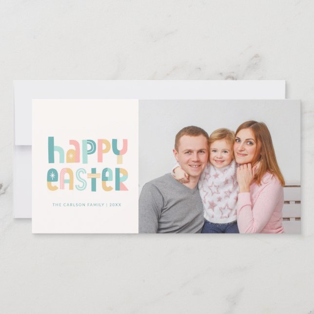 Tarjeta de fotografía Funky Typography Happy Easte (Anverso)