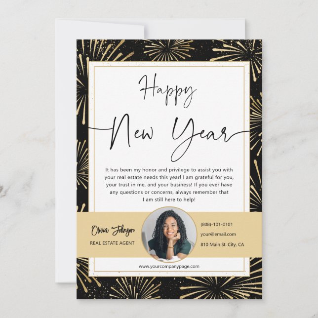 Tarjeta de fotografía inmobiliaria Gold Black Happ (Anverso)