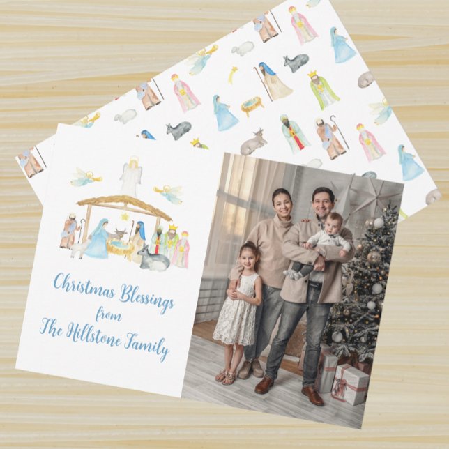 Tarjeta de fotografía navideña acuarela Natividad (Subido por el creador)