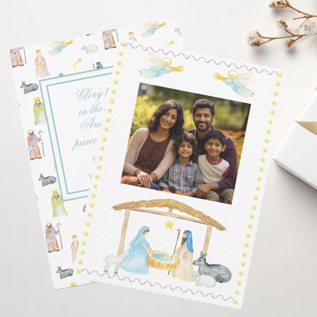 Tarjeta de fotografía navideña acuarela Natividad (Subido por el creador)