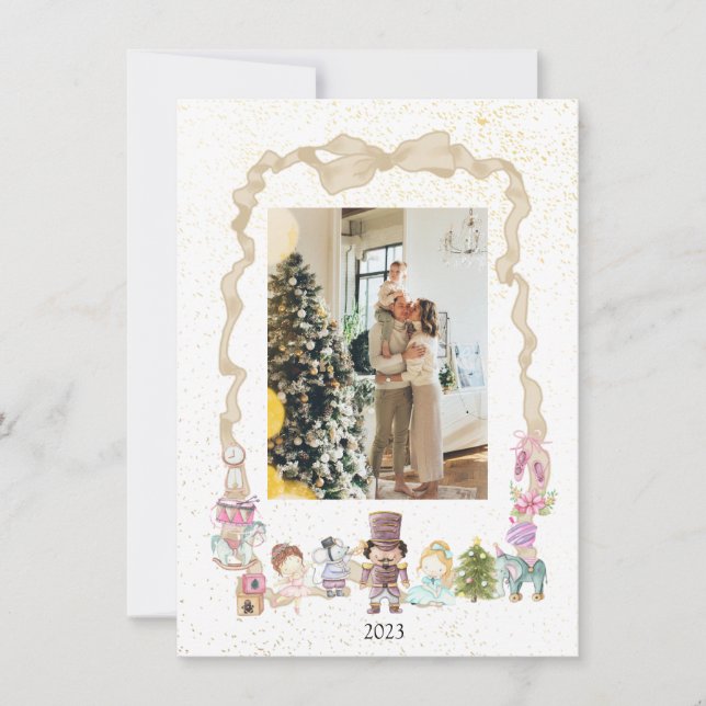 Tarjeta de fotografía navideña Pastel Nutcracker R (Anverso)