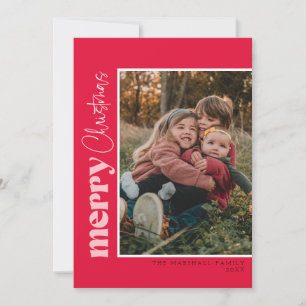 Tarjeta de fotos CHERYL de Navidad roja y rosa