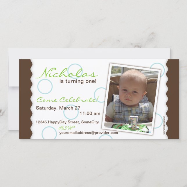 Tarjeta de fotos Círculo Feliz: Marrón y Azul (Anverso)