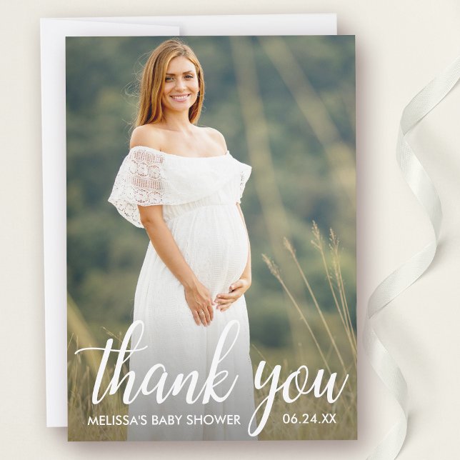 Tarjeta de fotos de Baby Shower Modern Script (Customize to add text to back of card.)