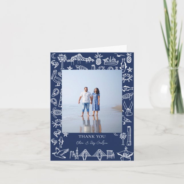 Tarjeta de fotos de Charleston Toile Navy Blue (Anverso)