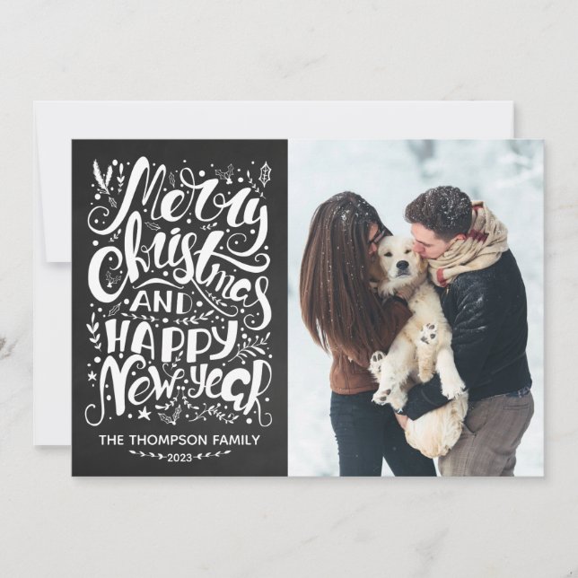 Tarjeta de fotos de Feliz Navidad y Feliz Año Nuev (Anverso)