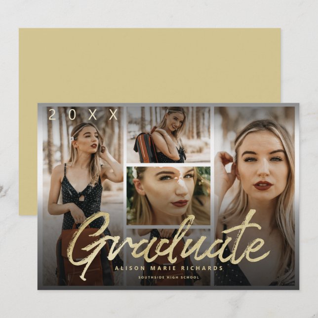 Tarjeta de Fotos de Graduación de Guión de Oro Moo (Anverso / Reverso)