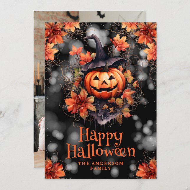 Tarjeta de fotos de Halloween de Jack O’Lantern (Anverso / Reverso)