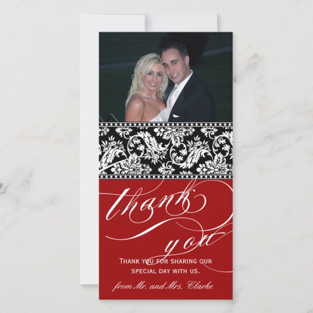 Tarjeta de fotos de la boda de Damasco Negro Rojo (Anverso)