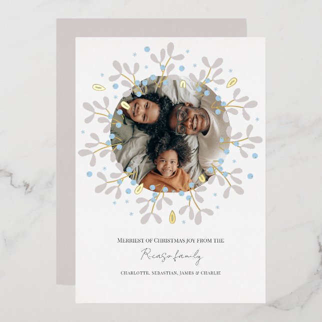 Tarjeta de fotos de la flor azul de navidad (Anverso/Reverso)