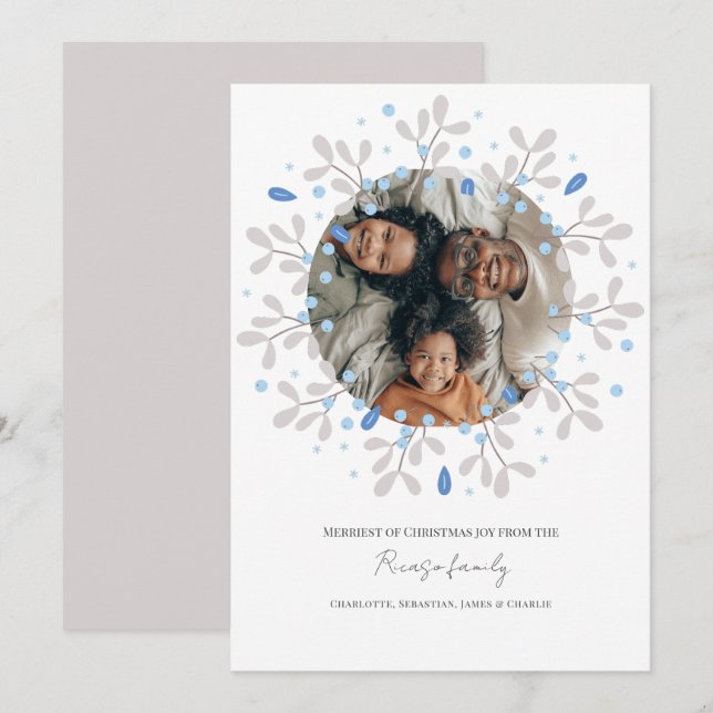 Tarjeta de fotos de la flor azul de navidad (Anverso / Reverso)