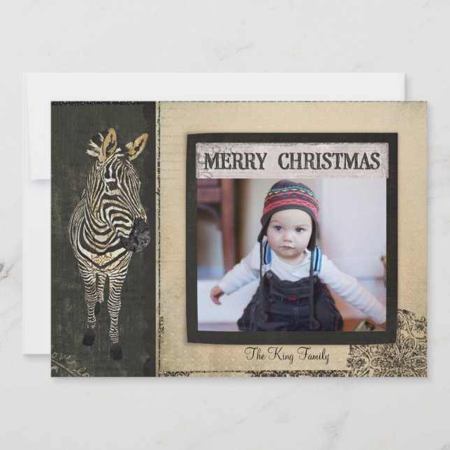 Tarjeta de fotos de Navidad Black & Ivory Zebra (Anverso)