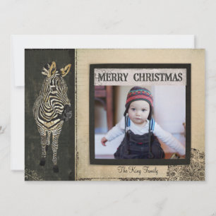 Tarjeta de fotos de Navidad Black & Ivory Zebra