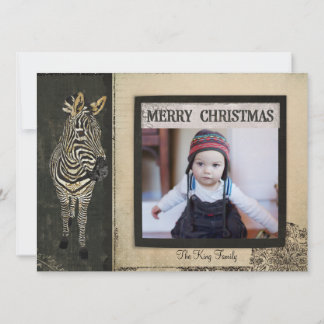 Tarjeta de fotos de Navidad Black & Ivory Zebra