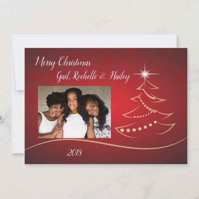 Tarjeta de fotos de navidad con elegancia de oro y (Anverso)