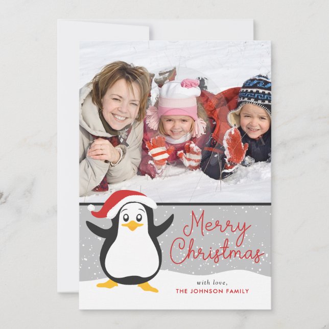 Tarjeta de fotos de Navidad Cute Penguin (Anverso)