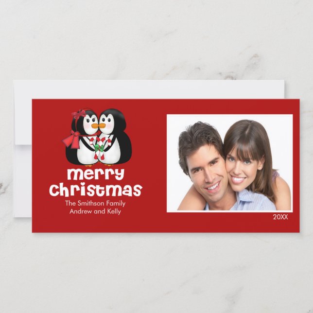 Tarjeta de fotos de navidad de los pingüinos de be (Anverso)