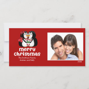 Tarjeta de fotos de navidad de los pingüinos de be