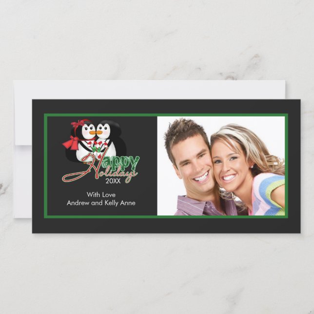 Tarjeta de fotos de navidad de los pingüinos de be (Anverso)