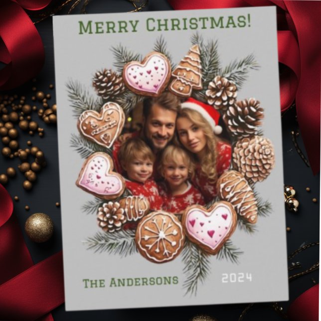 Tarjeta de fotos de Navidad Gingerbread Wreath (Subido por el creador)