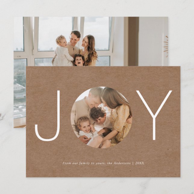 Tarjeta de fotos de navidad minimalista de alegría (Anverso / Reverso)