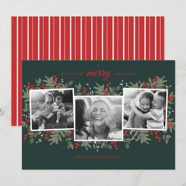 Tarjeta de fotos de navidad muy morada (Anverso / Reverso)