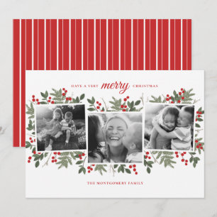 Tarjeta de fotos de navidad muy morada Evergreen