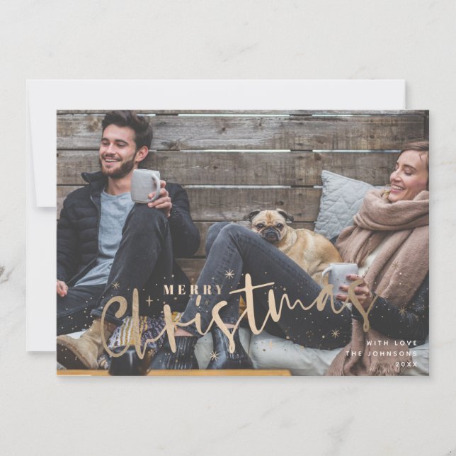 tarjeta de fotos de navidad navideña faux gold (Anverso)
