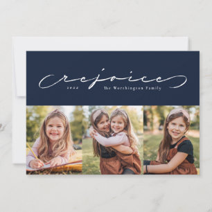 Tarjeta de fotos de navidad religiosa regocija tre