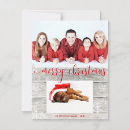 Tarjeta de fotos de navidad Rustic Wood Merry