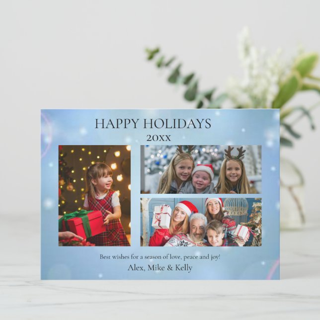 Tarjeta de fotos de navidad tres fotos (Anverso de pie)
