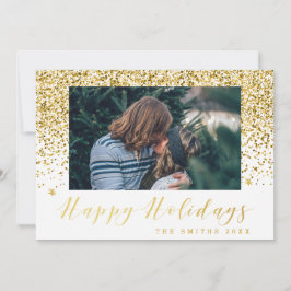 Tarjeta de fotos de Purpurina de oro Happy Holiday