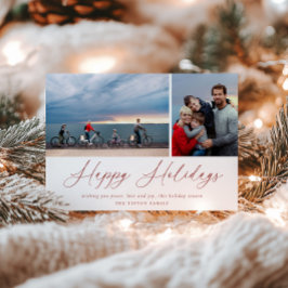 Tarjeta de fotos de Red Script Happy Holidays